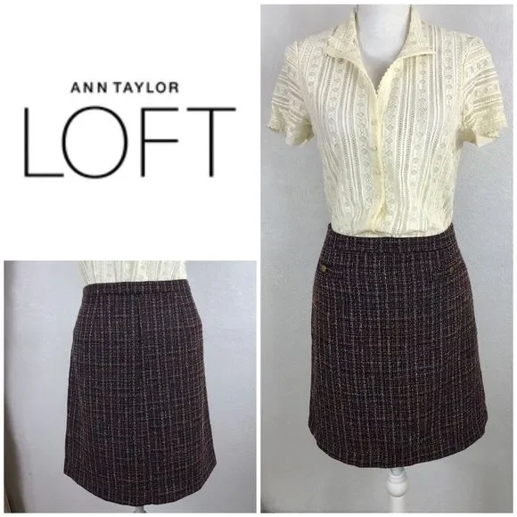 Loft Shift Skirt Sz 8 Boucle Multicolor Skirt 2 Front pockets - Picture 1 of 7